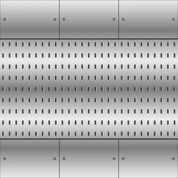 Abstract metallic background. Silver sheet with perforated square holes mesh. 库存插图