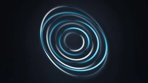 Abstract metallic blue ring motion graphic with glowing circular loops rota.. Video stock 346989035