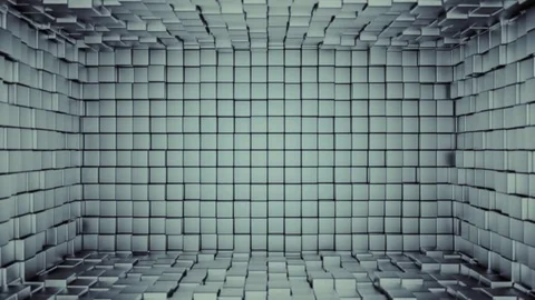 Abstract Metallic Cubes Room, 3d Animation 4k Stock Footage 72898988