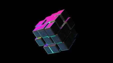 Abstract Metallic Cubic Shape Morphing 3d render Stock Illustration