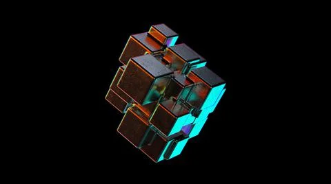 Abstract Metallic Cubic Shape Morphing 3d render Stock Illustration