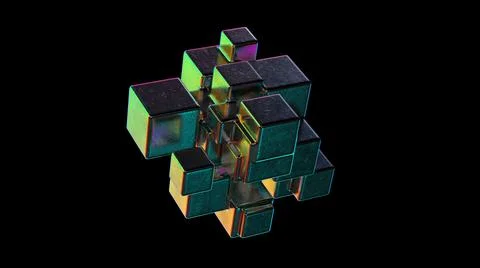 Abstract Metallic Cubic Shape Morphing 3d render Stock Illustration