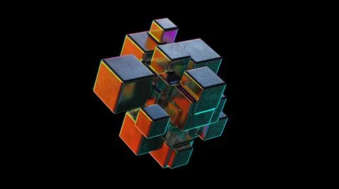 Abstract Metallic Cubic Shape Morphing 3d render Stock Illustration