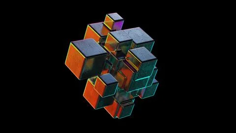 Abstract Metallic Cubic Shape Morphing 3d render Stock Photos