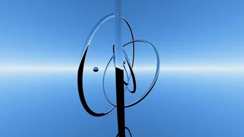 Abstract metallic elementary particles rotate on a blue background. Seamless Stock Footage 127486267