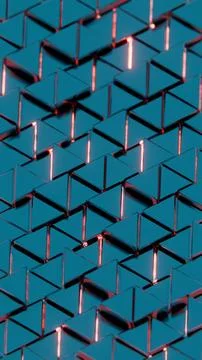 Abstract Metallic Geometric Pattern with Reflective Triangles and Red Highlig Stock Illustration