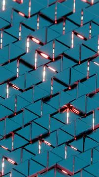 Abstract Metallic Geometric Pattern with Reflective Triangles and Red Highlig Stock Illustration