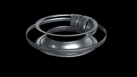 Abstract metallic gyroscope rotating on black background Stock Footage 329011699
