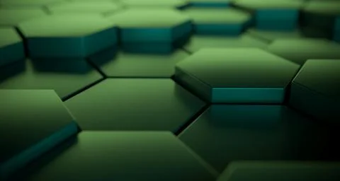 Abstract Metallic Hexagons Close Up With Reflection. 3D Rendering Illustrazione stock
