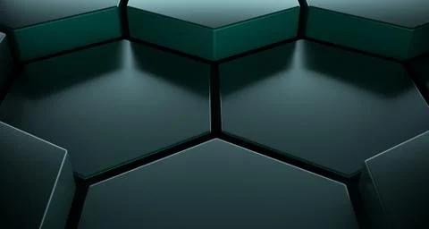 Abstract Metallic Hexagons Close Up With Reflection. 3D Rendering Stock Illustration