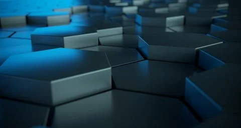 Abstract Metallic Hexagons Close Up With Reflection. 3D Rendering Stock Illustration
