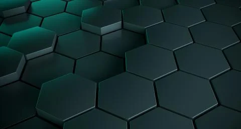 Abstract Metallic Hexagons Close Up With Reflection. 3D Rendering Stock Illustration