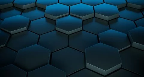 Abstract Metallic Hexagons Close Up With Reflection. 3D Rendering Illustrazione stock