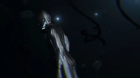 Abstract metallic human body form. Sci-fi seamless background Vidéo 76439722