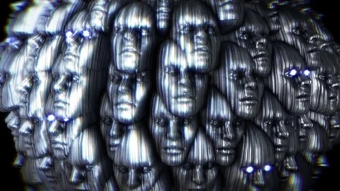 Abstract metallic live form with faces. Sci-fi seamless background Stock Footage 75386218