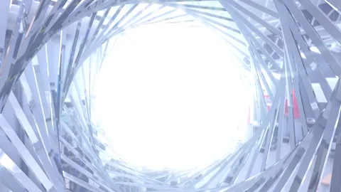 Abstract metallic shiny silver chrome polyhedral tunnel frame made of lines.. Video stock 259340842