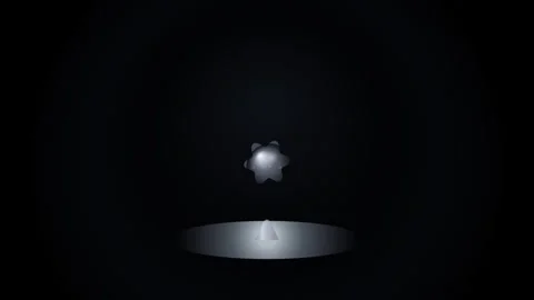 Abstract metallic sphere morphing into small shape floating above pedestal .. Video stock 344905794