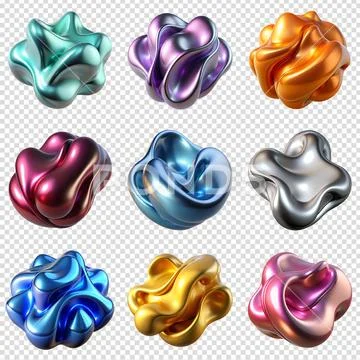 Abstract metallic spheres with iridescent rainbow colors Modello PSD