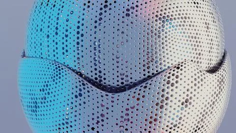 Abstract Metallic Spherical Structure with Perforated Surface and Smooth Curv Stock Illustration