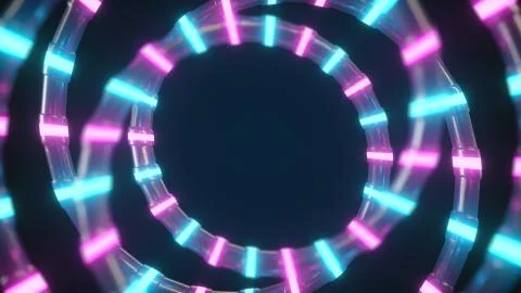 An abstract metallic structure with a neon glow spins in an endless loop. Mod Illustrazione stock