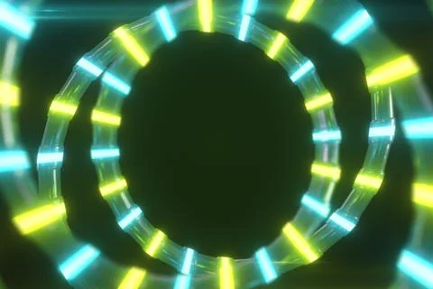 An abstract metallic structure with a neon glow spins in an endless loop. Mod Illustrazione stock