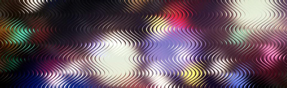 Abstract metallic wave texture background with glossy chrome lines multicol.. Stock Illustration