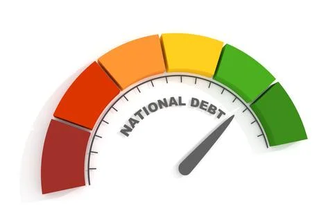 Abstract meter read level of national debt result. 3D Render Stock Illustration