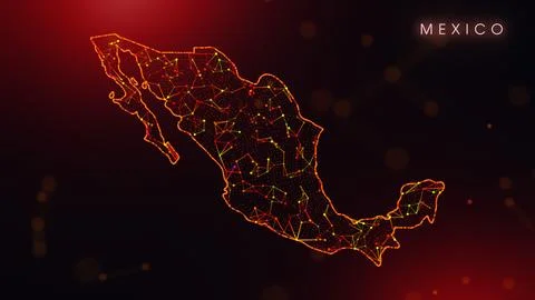 Abstract Mexico Map Digital Network Background With Red And Orange Plexus Dot Illustrazione stock