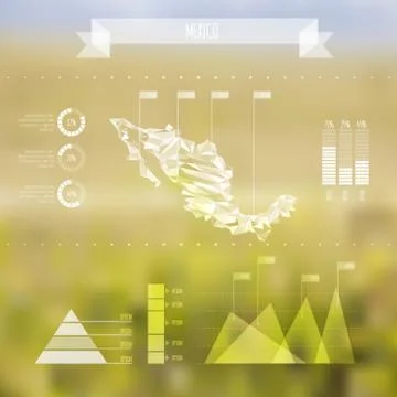 Abstract Mexico Map with Infographic Elements on Blurred Background Stock Illustration