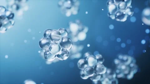 Abstract microscopic molecular clusters floating in blue liquid environment.. Video stock 327531618