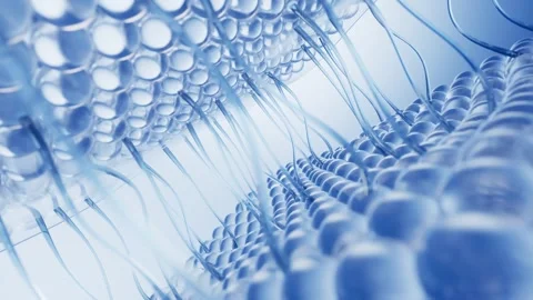Abstract microscopic view of blue cells with thread-like structures moving .. Stock Footage 332315810