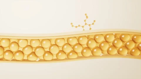 Abstract microscopic view of collagen skin layer with floating gold molecul.. Vídeo Stock 332227720