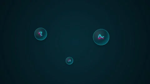 Abstract microscopic view of three glowing spheres with internal light waves Stock Footage 338311194