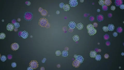 Abstract Microscopic Virus Particles Falling Slowly Against Dark Background Stock Footage 344622720
