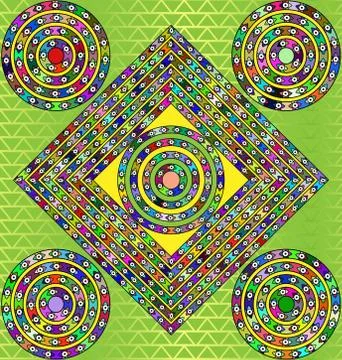 Abstract milticolor frames square with ring ornamemt and figures Stock Illustration