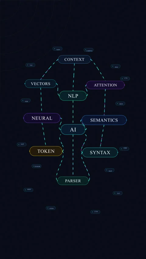 Abstract mind map animation glowing network nodes cyber data stream 스톡 동영상 347043605
