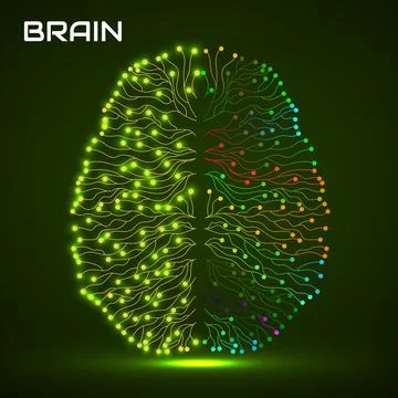 Abstract mind with two hemispheres, brain of colorful lines. Vector illustr.. Stock Illustration
