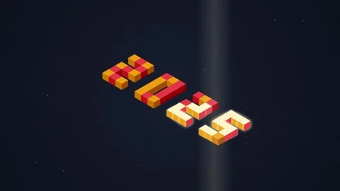 Abstract Minecraft Blocks Floating in Dark Space with Grid Pattern Background Stock Footage 348572535