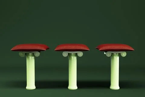 Abstract minimal background. Cylindrical platform with leather pillow on anci Stock Illustration