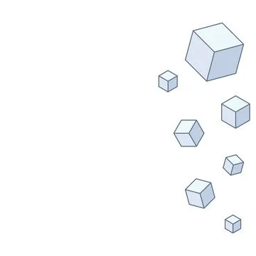 Abstract minimal background with flying blue cubes and copy space. Stock Illustration