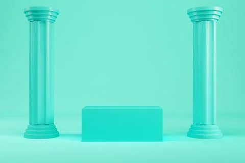 Abstract minimal background. Mint colored rectangle pedestal with ancient pil 스톡 일러스트