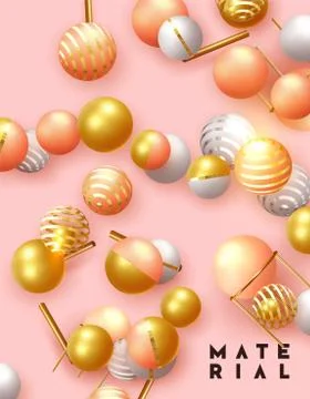 Abstract minimal background. Objects 3d shape gold and silver ball, volumetri イラスト素材