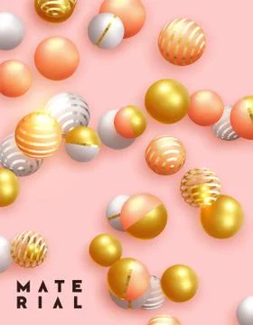 Abstract minimal background. Objects 3d shape gold and silver ball, volumetri Stock Illustration