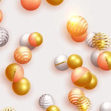 Abstract minimal background. Objects 3d shape gold and silver ball, volumetri イラスト素材