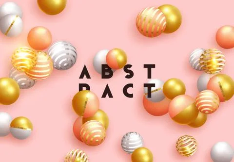 Abstract minimal background. Objects 3d shape gold and silver ball, volumetric Stock Illustration