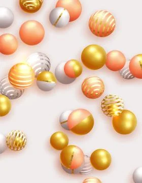 Abstract minimal background. Objects 3d shape gold and silver ball, volumetri Stock Illustration