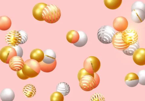 Abstract minimal background. Objects 3d shape gold and silver ball, volumetri イラスト素材