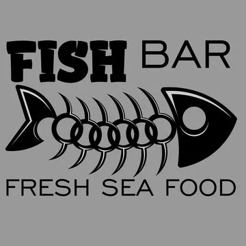 Abstract minimal black logo for a fish bar or shop Stock Illustration