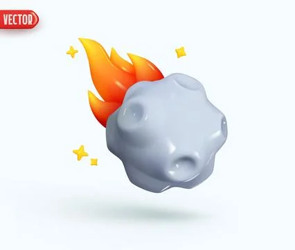 Abstract minimal comet icon. Flying asteroid with fire. Meteorite flies and p Stock Illustration