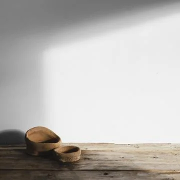 Abstract minimal concept objects shadows wooden table Foto stock